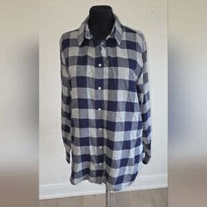 H&M Blue and Gray Checkered Flannel Button Down Shirt Relaxed Fit US 8 Western